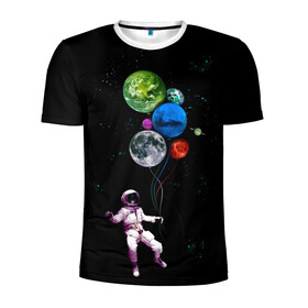 Мужская футболка 3D спортивная с принтом Космонавт Воздушные Планеты в Новосибирске, 100% полиэстер с улучшенными характеристиками | приталенный силуэт, круглая горловина, широкие плечи, сужается к линии бедра | Тематика изображения на принте: alien | earth | galaxy | hello | mars | moon | nasa | space | star | абстракция | вселенная | звезда | земля | космонавт | космос | луна | марс | наса | нло | планета | привет | текстура | узор | шары