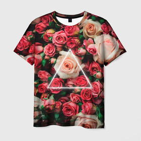 Мужская футболка 3D с принтом ROSE NEON | РОЗЫ НЕОН в Новосибирске, 100% полиэфир | прямой крой, круглый вырез горловины, длина до линии бедер | rose | женская | любовь | молодежь | мужская | неон | розы | свобода