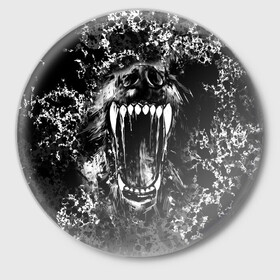 Значок с принтом Волчья пасть в Новосибирске,  металл | круглая форма, металлическая застежка в виде булавки | волк | волчья пасть | животные | зубы | оскал | рык | собака
