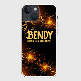 Чехол для iPhone 13 mini с принтом BENDY LOGO в Новосибирске,  |  | bendy | bendy and the ink machine | tegunvteg | бенди | бени | бенни | бэнди | детская | детям | игра | компьютерная игра | машина | молния | ужастик | чернила | чернильная