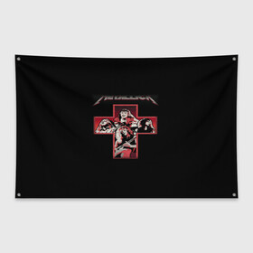 Флаг-баннер с принтом METALLICA в Новосибирске, 100% полиэстер | размер 67 х 109 см, плотность ткани — 95 г/м2; по краям флага есть четыре люверса для крепления | american | metal band | metallica | music | mystic | rock | американская | металлика | музыка | рок