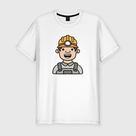 Мужская футболка хлопок Slim с принтом Строитель в Новосибирске, 92% хлопок, 8% лайкра | приталенный силуэт, круглый вырез ворота, длина до линии бедра, короткий рукав | персонаж | рисунок | строитель | человек | человек в каске