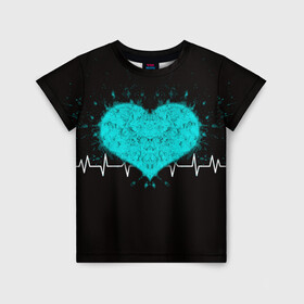 Детская футболка 3D с принтом стук сердца в Новосибирске, 100% гипоаллергенный полиэфир | прямой крой, круглый вырез горловины, длина до линии бедер, чуть спущенное плечо, ткань немного тянется | Тематика изображения на принте: в ритме сердца | геометрическое сердце | горячее сердце | огненное сердце | сердце