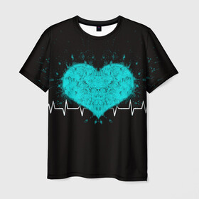 Мужская футболка 3D с принтом стук сердца в Новосибирске, 100% полиэфир | прямой крой, круглый вырез горловины, длина до линии бедер | Тематика изображения на принте: в ритме сердца | геометрическое сердце | горячее сердце | огненное сердце | сердце