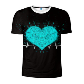 Мужская футболка 3D спортивная с принтом стук сердца в Новосибирске, 100% полиэстер с улучшенными характеристиками | приталенный силуэт, круглая горловина, широкие плечи, сужается к линии бедра | Тематика изображения на принте: в ритме сердца | геометрическое сердце | горячее сердце | огненное сердце | сердце