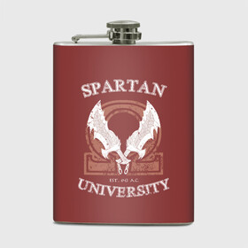 Фляга с принтом Spartan University в Новосибирске, металлический корпус | емкость 0,22 л, размер 125 х 94 мм. Виниловая наклейка запечатывается полностью | gad of war | game | games | god of war | god of wor | spartan | бог войны | игра | игры | кратос | спартанец