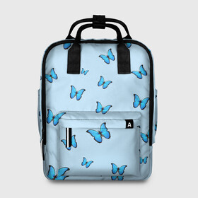 Женский рюкзак 3D с принтом Синие бабочки в Новосибирске, 100% полиэстер | лямки с регулируемой длиной, сверху ручки, чтобы рюкзак нести как сумку. Основное отделение закрывается на молнию, как и внешний карман. Внутри два дополнительных кармана, один из которых закрывается на молнию. По бокам два дополнительных кармашка, куда поместится маленькая бутылочка
 | blue | butterfly | emoji | smile | бабочки | насекомые | эмоджи