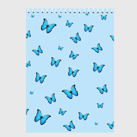 Скетчбук с принтом Синие бабочки в Новосибирске, 100% бумага
 | 48 листов, плотность листов — 100 г/м2, плотность картонной обложки — 250 г/м2. Листы скреплены сверху удобной пружинной спиралью | blue | butterfly | emoji | smile | бабочки | насекомые | эмоджи