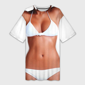 Платье-футболка 3D с принтом Perfect body в Новосибирске,  |  | Тематика изображения на принте: body | girl | perfect body | tan | tanned body | white | white underwear | woman | womans body | белое белье | девушка | женское тело | женщина | загар | идеальное тело | костюм | скин | тело