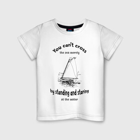 Детская футболка хлопок с принтом Бот в Новосибирске, 100% хлопок | круглый вырез горловины, полуприлегающий силуэт, длина до линии бедер | sea | water | активный отдых | бот | вода | волны | море | мореплаватель | моряк | парус | парусный спорт | природа | спорт | туризм | хобби | яхта | яхтинг | яхтсмен