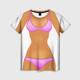 Женская футболка 3D с принтом Tanned body в Новосибирске, 100% полиэфир ( синтетическое хлопкоподобное полотно) | прямой крой, круглый вырез горловины, длина до линии бедер | body | girl | perfect body | tan | tanned body | woman | womans body | девушка | женское тело | загар | идеальное тело | тело