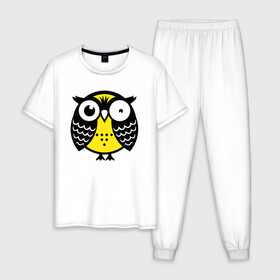 Мужская пижама хлопок с принтом Уставшая сова в Новосибирске, 100% хлопок | брюки и футболка прямого кроя, без карманов, на брюках мягкая резинка на поясе и по низу штанин
 | owl | owls | сова | совушка | совы | филин | фраза | юмор