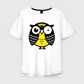 Мужская футболка хлопок Oversize с принтом Уставшая сова в Новосибирске, 100% хлопок | свободный крой, круглый ворот, “спинка” длиннее передней части | owl | owls | сова | совушка | совы | филин | фраза | юмор