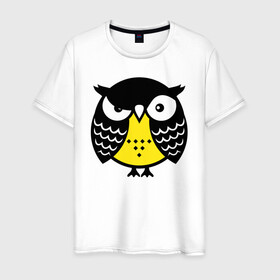 Мужская футболка хлопок с принтом Сердитая сова в Новосибирске, 100% хлопок | прямой крой, круглый вырез горловины, длина до линии бедер, слегка спущенное плечо. | Тематика изображения на принте: owl | owls | сова | совушка | совы | филин | фраза | юмор