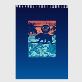 Скетчбук с принтом Медведь на серфинге в Новосибирске, 100% бумага
 | 48 листов, плотность листов — 100 г/м2, плотность картонной обложки — 250 г/м2. Листы скреплены сверху удобной пружинной спиралью | Тематика изображения на принте: волны | закат | медведь | море | океан | отдых | отпуск | пальмы | серфинг