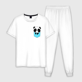 Мужская пижама хлопок с принтом Панда милашка в кармашке в Новосибирске, 100% хлопок | брюки и футболка прямого кроя, без карманов, на брюках мягкая резинка на поясе и по низу штанин
 | Тематика изображения на принте: животное | карман | малышка | медведь | милашка