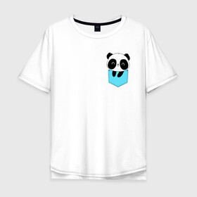 Мужская футболка хлопок Oversize с принтом Панда милашка в кармашке в Новосибирске, 100% хлопок | свободный крой, круглый ворот, “спинка” длиннее передней части | животное | карман | малышка | медведь | милашка