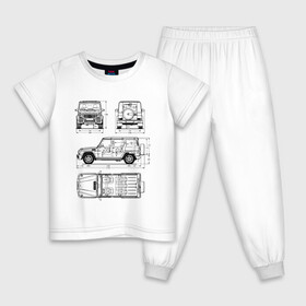 Детская пижама хлопок с принтом MERCEDES-BENZ G-CLASS (СХЕМА) в Новосибирске, 100% хлопок |  брюки и футболка прямого кроя, без карманов, на брюках мягкая резинка на поясе и по низу штанин
 | amg | auto | car | g 350. | g 500 | g 63 | g класс | mercedes | mercedes benz | sport car | авто | автомобиль | амг | гелендваген | гелик | мерс | мерседес | спорт