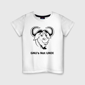 Детская футболка хлопок с принтом GNU’s Not UNIX в Новосибирске, 100% хлопок | круглый вырез горловины, полуприлегающий силуэт, длина до линии бедер | Тематика изображения на принте: gnu | linux | not unix | programming | гну | линукс | программист | сисадмин | системный администратор