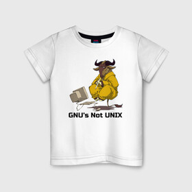 Детская футболка хлопок с принтом GNU’s Not UNIX в Новосибирске, 100% хлопок | круглый вырез горловины, полуприлегающий силуэт, длина до линии бедер | gnu | linux | not unix | programming | гну | линукс | программист | сисадмин | системный администратор