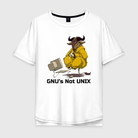 Мужская футболка хлопок Oversize с принтом GNU’s Not UNIX в Новосибирске, 100% хлопок | свободный крой, круглый ворот, “спинка” длиннее передней части | gnu | linux | not unix | programming | гну | линукс | программист | сисадмин | системный администратор