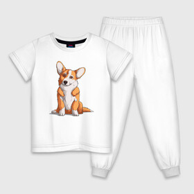 Детская пижама хлопок с принтом Милый корги в Новосибирске, 100% хлопок |  брюки и футболка прямого кроя, без карманов, на брюках мягкая резинка на поясе и по низу штанин
 | corgi | корги | малыш | милашка | милый | очаровашка | пес | песик | собака | собачка