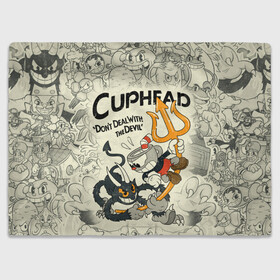 Плед 3D с принтом Cuphead and Devil в Новосибирске, 100% полиэстер | закругленные углы, все края обработаны. Ткань не мнется и не растягивается | cuphead | devil | dont deal with the devil | все персонажи | дьявол | игры | капхед | чашеголовый | черт