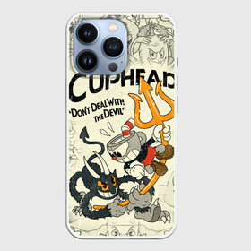 Чехол для iPhone 13 Pro с принтом Cuphead and Devil в Новосибирске,  |  | Тематика изображения на принте: cuphead | devil | dont deal with the devil | все персонажи | дьявол | игры | капхед | чашеголовый | черт