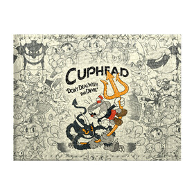 Обложка для студенческого билета с принтом Cuphead and Devil в Новосибирске, натуральная кожа | Размер: 11*8 см; Печать на всей внешней стороне | Тематика изображения на принте: cuphead | devil | dont deal with the devil | все персонажи | дьявол | игры | капхед | чашеголовый | черт