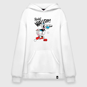 Худи SuperOversize хлопок с принтом Ready? Wallop! Cuphead в Новосибирске, 70% хлопок, 30% полиэстер, мягкий начес внутри | карман-кенгуру, эластичная резинка на манжетах и по нижней кромке, двухслойный капюшон
 | Тематика изображения на принте: cuphead | cuphead and mugman | mugman | ready | wallop | игры | капхед | чашеголовый