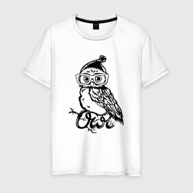 Мужская футболка хлопок с принтом Совушка на ветке в Новосибирске, 100% хлопок | прямой крой, круглый вырез горловины, длина до линии бедер, слегка спущенное плечо. | Тематика изображения на принте: owl | owls | сова | совушка | совы | филин | фраза | юмор