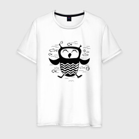 Мужская футболка хлопок с принтом Сова в релаксе в Новосибирске, 100% хлопок | прямой крой, круглый вырез горловины, длина до линии бедер, слегка спущенное плечо. | owl | owls | сова | совушка | совы | филин | фраза | юмор