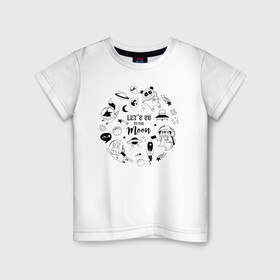 Детская футболка хлопок с принтом Moon в Новосибирске, 100% хлопок | круглый вырез горловины, полуприлегающий силуэт, длина до линии бедер | moon | день космонавтики | звезды | космонавт | космос | луна | небо | планеты
