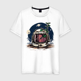 Мужская футболка хлопок с принтом Stars в Новосибирске, 100% хлопок | прямой крой, круглый вырез горловины, длина до линии бедер, слегка спущенное плечо. | moon | день космонавтики | звезды | космонавт | космос | луна | небо | планеты