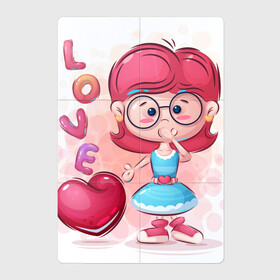 Магнитный плакат 2Х3 с принтом Девочка милашка с сердечком в Новосибирске, Полимерный материал с магнитным слоем | 6 деталей размером 9*9 см | девочка | любовь | малышка | милашка | мультяшка | очки | сердце