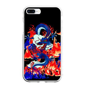 Чехол для iPhone 7Plus/8 Plus матовый с принтом Огненный Дракон в Новосибирске, Силикон | Область печати: задняя сторона чехла, без боковых панелей | akatsuki | beast | dragon | fire | акацуки | дракон | животные | зверь | змей | когти | облако | огонь | узор | чб | японский