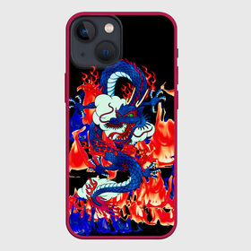 Чехол для iPhone 13 mini с принтом Огненный Дракон в Новосибирске,  |  | Тематика изображения на принте: akatsuki | beast | dragon | fire | акацуки | дракон | животные | зверь | змей | когти | облако | огонь | узор | чб | японский