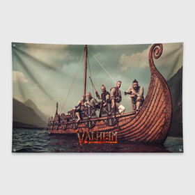 Флаг-баннер с принтом Valheim викинги в Новосибирске, 100% полиэстер | размер 67 х 109 см, плотность ткани — 95 г/м2; по краям флага есть четыре люверса для крепления | fantasy | mmo | valheim | valve | валхейм | вальхейм | викинги | выживалка | игра | королевская битва | ммо | ролевая игра | фэнтази