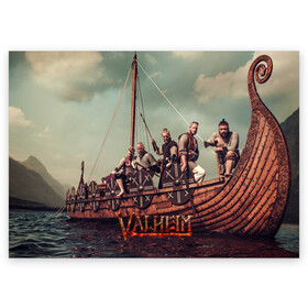 Поздравительная открытка с принтом Valheim викинги в Новосибирске, 100% бумага | плотность бумаги 280 г/м2, матовая, на обратной стороне линовка и место для марки
 | fantasy | mmo | valheim | valve | валхейм | вальхейм | викинги | выживалка | игра | королевская битва | ммо | ролевая игра | фэнтази