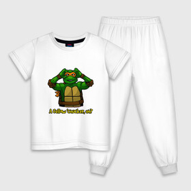 Детская пижама хлопок с принтом Микеланджело в Новосибирске, 100% хлопок |  брюки и футболка прямого кроя, без карманов, на брюках мягкая резинка на поясе и по низу штанин
 | Тематика изображения на принте: donatello | leonardo | michelangelo | ninja | pizza | raphael | turtles | донателло | животные | карате | комикс | комиксы | леонардо | микеланджело | мультфильм | мутант | мутанты | ниндзя | пицца | рафаэль | сплинтер | супергерой