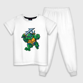 Детская пижама хлопок с принтом Леонардо в Новосибирске, 100% хлопок |  брюки и футболка прямого кроя, без карманов, на брюках мягкая резинка на поясе и по низу штанин
 | Тематика изображения на принте: donatello | leonardo | michelangelo | ninja | pizza | raphael | turtles | донателло | животные | карате | комикс | комиксы | леонардо | микеланджело | мультфильм | мутант | мутанты | ниндзя | пицца | рафаэль | сплинтер | супергерой
