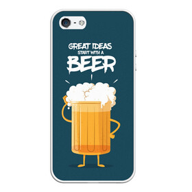 Чехол для iPhone 5/5S матовый с принтом Great Ideas start with a BEER в Новосибирске, Силикон | Область печати: задняя сторона чехла, без боковых панелей | beer | ideas | идеи | минимализм