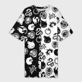 Платье-футболка 3D с принтом ЭМБЛЕМЫ 7 СМЕРТНЫХ ГРЕХОВ в Новосибирске,  |  | anime | japan | japanese | jujutsu | jujutsu kaisen | kaisen | sukuna | tattoo | аниме | двуликий призрак | иероглифы | инумаки | итадори | итадори юдзи | магическая битва | нобара | панда | рёмен | рёмен сукуна | сатору | сукуна