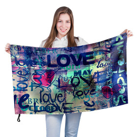Флаг 3D с принтом LOVE в Новосибирске, 100% полиэстер | плотность ткани — 95 г/м2, размер — 67 х 109 см. Принт наносится с одной стороны | love | абстракция | любовь | молодежное | пестрое