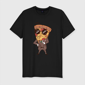 Мужская футболка хлопок Slim с принтом Пепперони пицца в костюме в Новосибирске, 92% хлопок, 8% лайкра | приталенный силуэт, круглый вырез ворота, длина до линии бедра, короткий рукав | art | boss | cheese pizza | cool | funny | mushroom | pepperoni | pizza | pizza lover | retro | агент | арт | в очках | грибы | иллюстрация | люблю пиццу | пицца без ананасов | пицца с ананасами | прикол | ретро | рисунок пиццы | спецагент