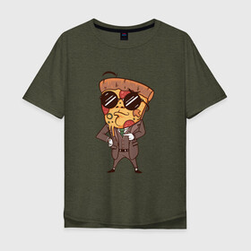 Мужская футболка хлопок Oversize с принтом Пепперони пицца в костюме в Новосибирске, 100% хлопок | свободный крой, круглый ворот, “спинка” длиннее передней части | Тематика изображения на принте: art | boss | cheese pizza | cool | funny | mushroom | pepperoni | pizza | pizza lover | retro | агент | арт | в очках | грибы | иллюстрация | люблю пиццу | пицца без ананасов | пицца с ананасами | прикол | ретро | рисунок пиццы | спецагент