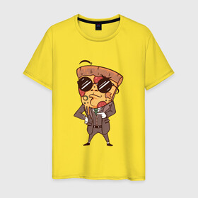 Мужская футболка хлопок с принтом Пепперони пицца в костюме в Новосибирске, 100% хлопок | прямой крой, круглый вырез горловины, длина до линии бедер, слегка спущенное плечо. | art | boss | cheese pizza | cool | funny | mushroom | pepperoni | pizza | pizza lover | retro | агент | арт | в очках | грибы | иллюстрация | люблю пиццу | пицца без ананасов | пицца с ананасами | прикол | ретро | рисунок пиццы | спецагент