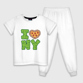 Детская пижама хлопок с принтом I Love New York в Новосибирске, 100% хлопок |  брюки и футболка прямого кроя, без карманов, на брюках мягкая резинка на поясе и по низу штанин
 | Тематика изображения на принте: donatello | leonardo | michelangelo | ninja | pizza | raphael | turtles | донателло | животные | карате | комикс | комиксы | леонардо | микеланджело | мультфильм | мутант | мутанты | ниндзя | пицца | рафаэль | сплинтер | супергерой