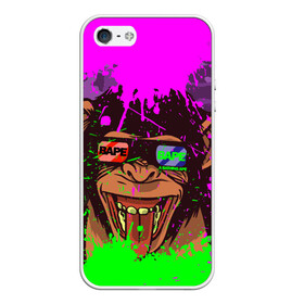 Чехол для iPhone 5/5S матовый с принтом 3D Neon Monkey в Новосибирске, Силикон | Область печати: задняя сторона чехла, без боковых панелей | 3d очки | bapy | brand | chimp | cool paint | fashion | hype beast | japan | neon | paint | trend | анаглиф | байп | байпи | брызги красок | бэйп | бэйпи | камуфляж | купающаяся обезьяна | мода | неон | тренд | хайп бист | хайповый бренд | ш
