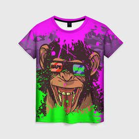 Женская футболка 3D с принтом 3D Neon Monkey в Новосибирске, 100% полиэфир ( синтетическое хлопкоподобное полотно) | прямой крой, круглый вырез горловины, длина до линии бедер | 3d очки | bapy | brand | chimp | cool paint | fashion | hype beast | japan | neon | paint | trend | анаглиф | байп | байпи | брызги красок | бэйп | бэйпи | камуфляж | купающаяся обезьяна | мода | неон | тренд | хайп бист | хайповый бренд | ш